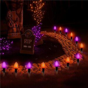 Halloween Pathway Lights, 10 Pack C9 LED Stake Lights with Purple & Orange